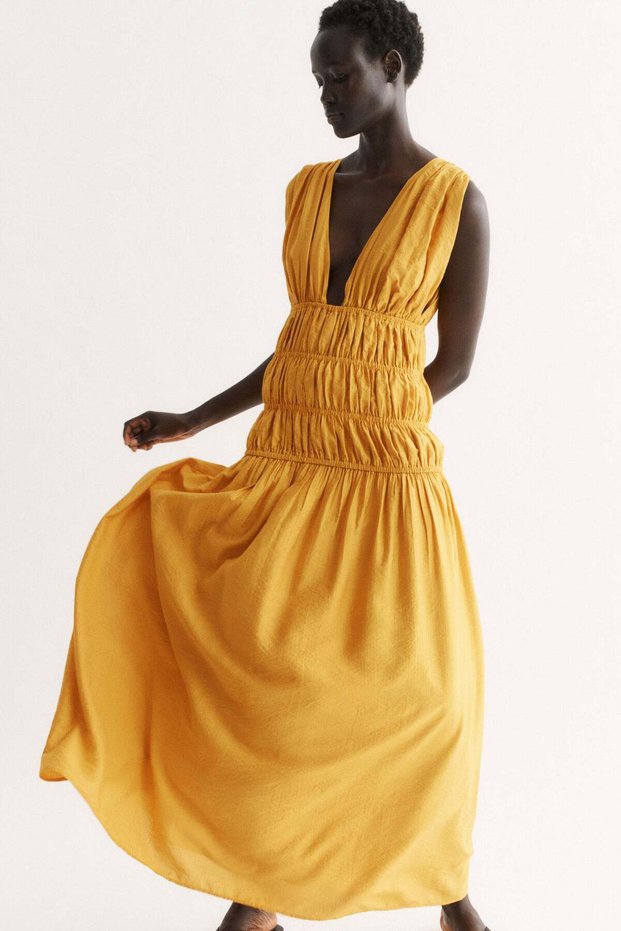 Smocked viscose-blend dress