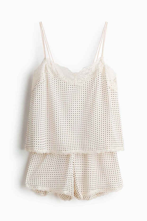 Lace-trimmed satin pyjamas