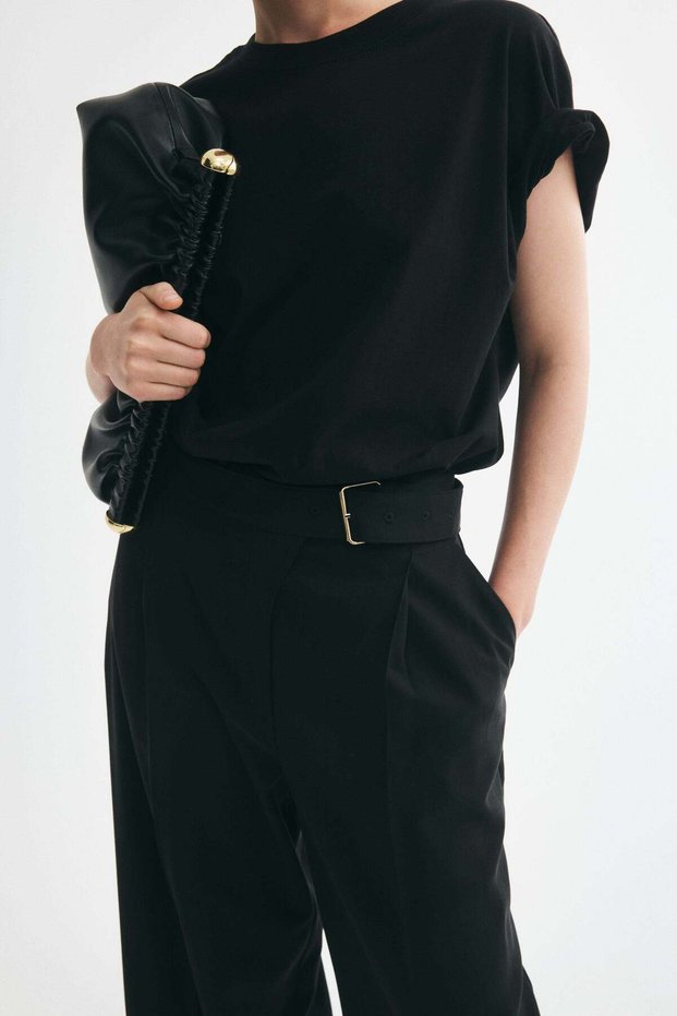 Straight belted trousers