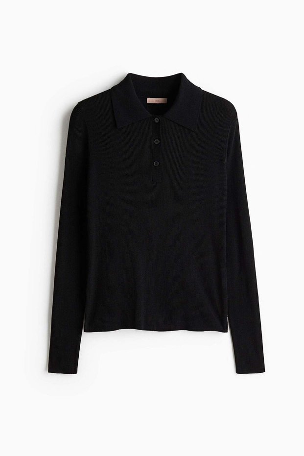 Rib-knit polo shirt