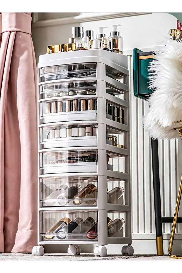 Acrylic Clear Makeup Organizer and Storage Stackable Extra Large Skin Care Cosmetic Display Case with Pulley Makeup Accessories Beauty Skincare Product Organizer (White)