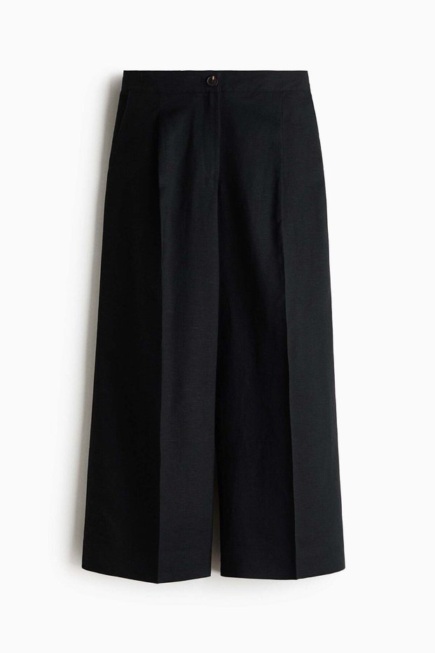 Ankle-length linen-blend trousers