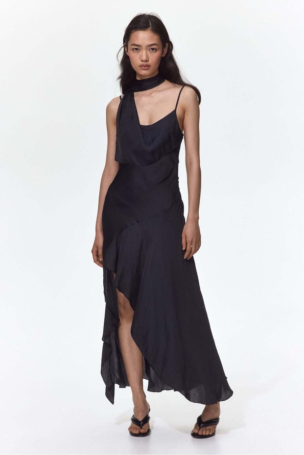 Scarf-detail satin dress
