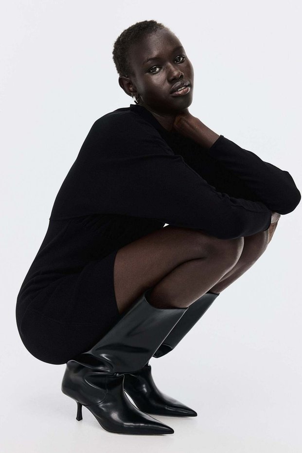 Gathered turtleneck dress