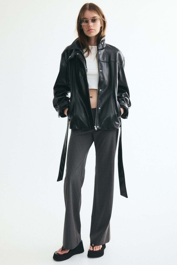 Low-waisted twill trousers