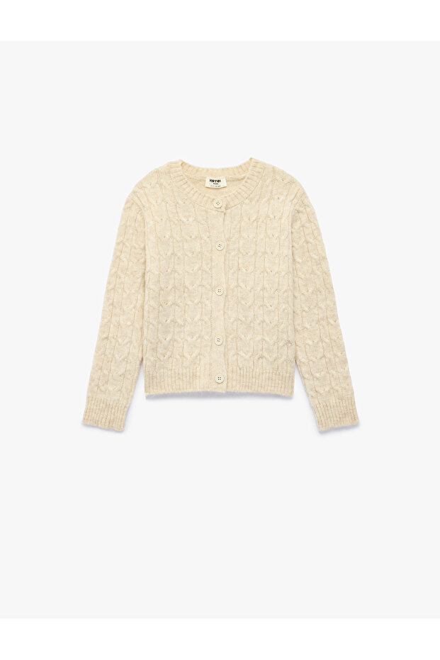 Hair Braid Textured Buttoned Long Sleeve Crew Neck Knitwear Cardigan