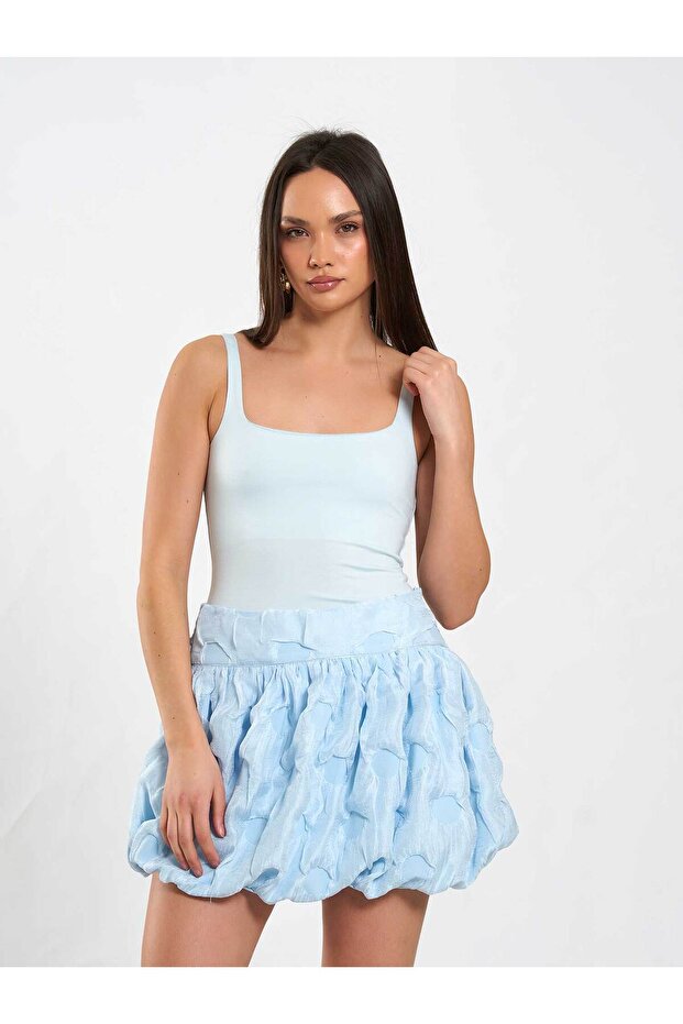 Women's Baby Blue Sleeveless Square Neck Thick Strap Slim Fit Viscose Blended Body Blouse