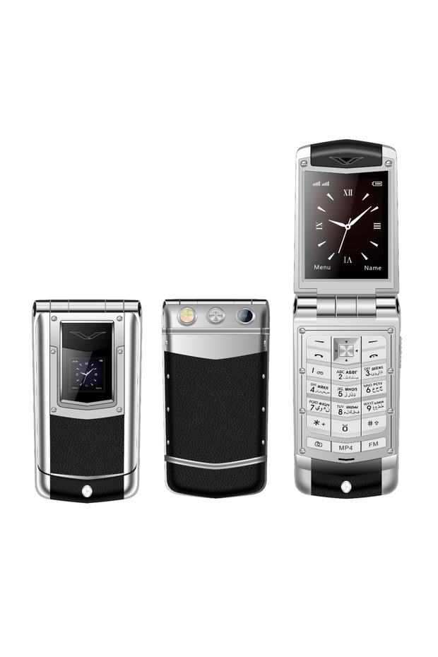 Standard B-V77 Silver Luxury Metal Flip Phone for Men Dual SIM Business Phone Big Button Dual Screen