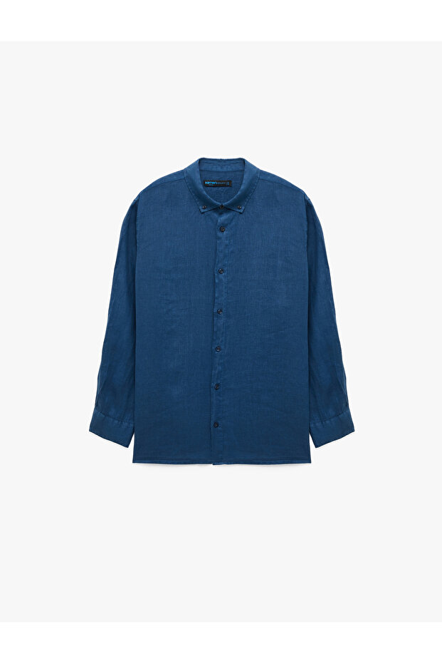 Regular Fit Buttoned Classic Collar Long Sleeve Linen Shirt