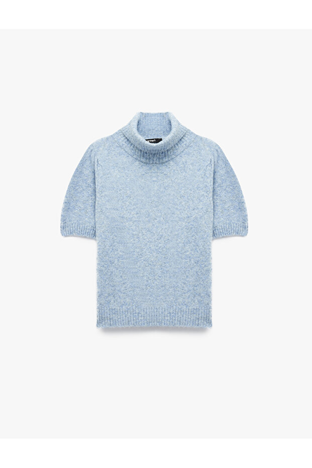 Soft Textured Short Sleeve Turtleneck Knitwear Sweater