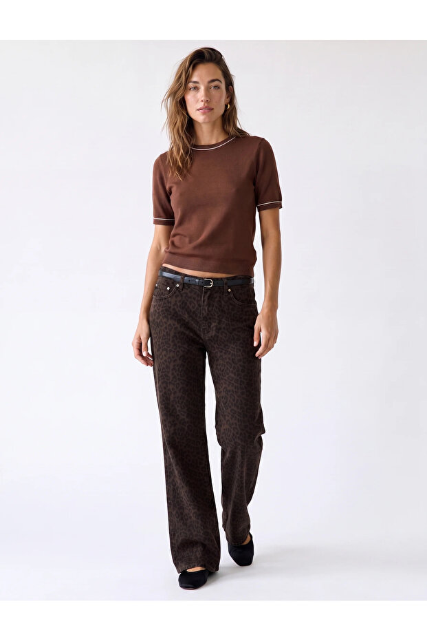Viscose Blended Crew Neck Short Sleeve Knit Sweater