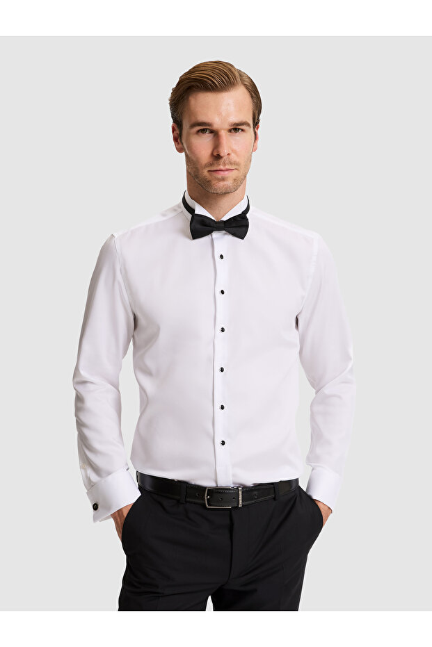White Slim Fit Tuxedo Shirt 50333576-Vr013
