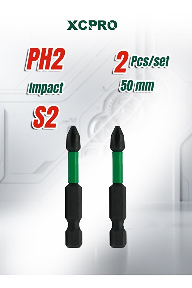 Impact Screwdriver Bits, PH2 Size, S2 Steel, 50mm Length Set