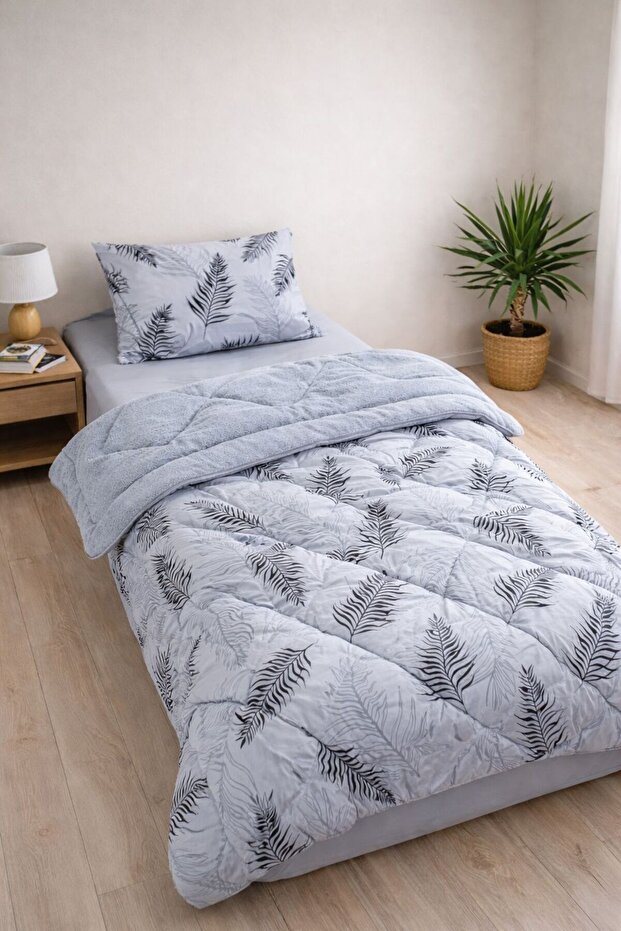 Single Double-Sided Feather Patterned Wellsoft Quilt 155X215 + 1 Pillowcase