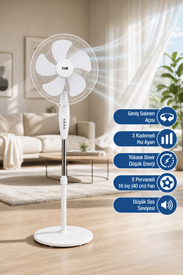 16" Ayaklı 5 Pervaneli Sessiz Vantilatör
