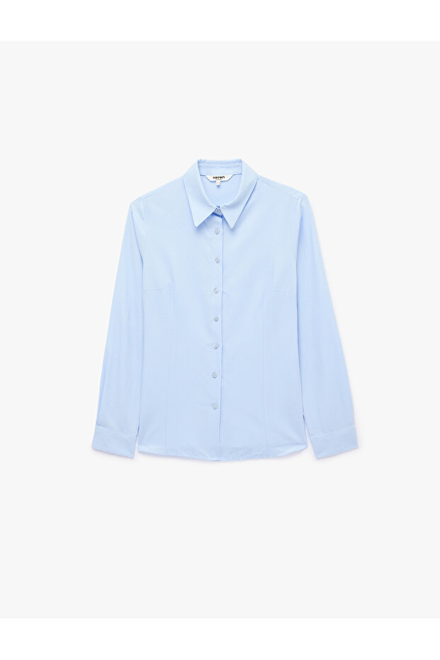 Classic Collar Buttoned Regular Fit Basic Long Sleeve Poplin Shirt