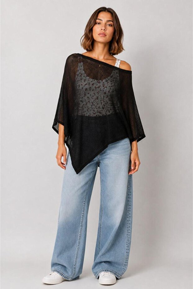 Women's Modern Stylish Transparent Asymmetrical Poncho Blouse – Loose Fit