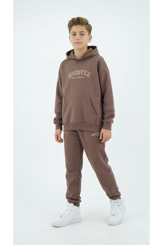 Embroidered Boys' Hooded Kangaroo Pocket Tracksuit Set