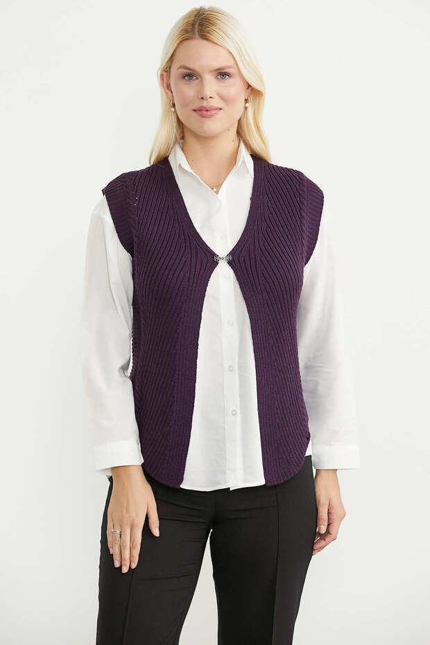 Agraf Detailed Wool Knitwear Vest - Plum