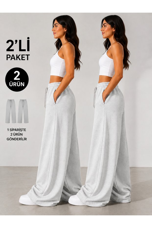 Mnk Sport 2 Piece Women's Tracksuit Bottom Set (Grey+Grey) Oversize, Wide Leg, Comfortable Cut