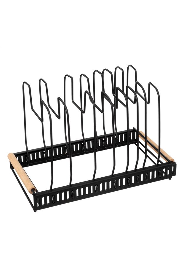 Steel Extendable Pot & Pan Rack (58.5 x 18 x 21 cm, Black)