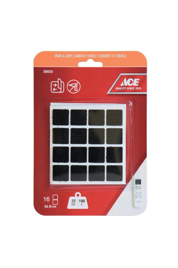 Hook & Loop Mounting Squares (16 Pairs, 2 x 2 cm, Black)