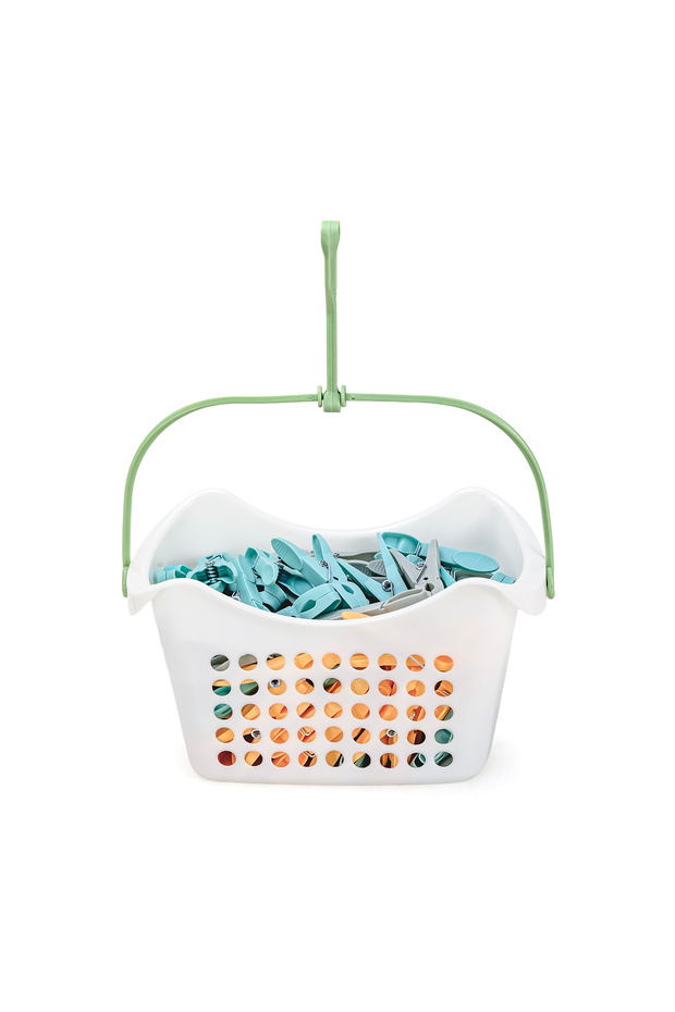 90-Pack Clothes Pegs with Hanging Basket, 7cm Small Plastic Laundry Clips with Steel Springs