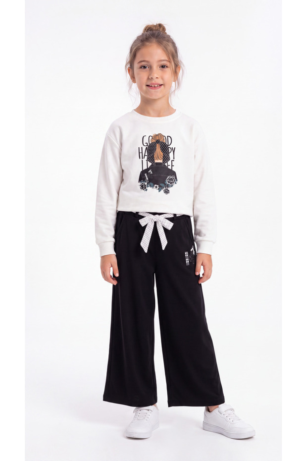 Top Front Printed Full-Printed Bottom Belt Polka Dot Full-Printed Girls' Top and Bottom Tracksuit Set