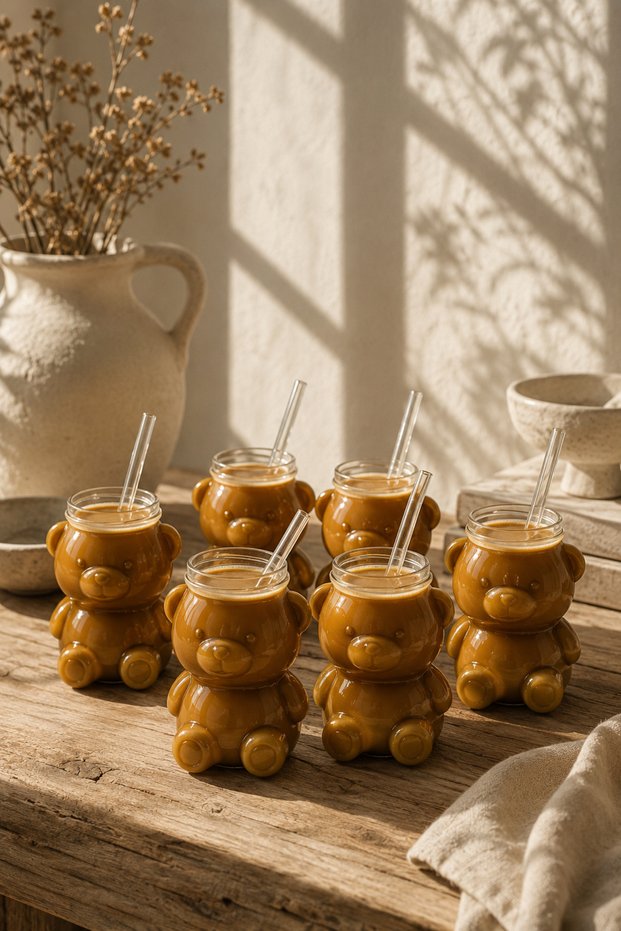 6Pcs Heat-Resistant Nordic Cute Teddy Bear Cup Coffee Milk and Presentation Cup