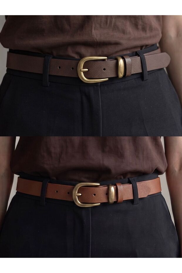 Women's Antique Plated Buckle Bitter Coffee-Tan Belt 2.3 cm Jean Belt Coat Belt Pants Belt