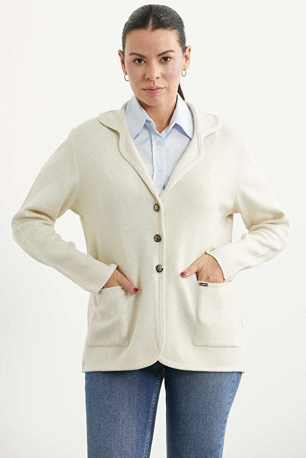 Oversize Pocketed Knitwear Jacket - Stone