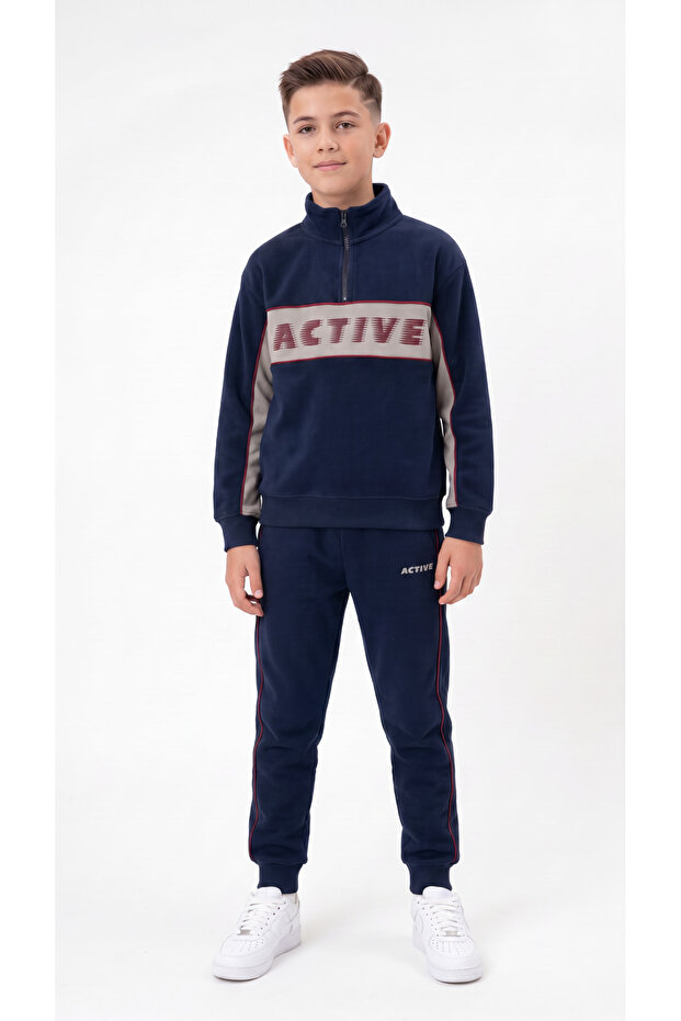 Active Printed Striped Boys' Tracksuit Set