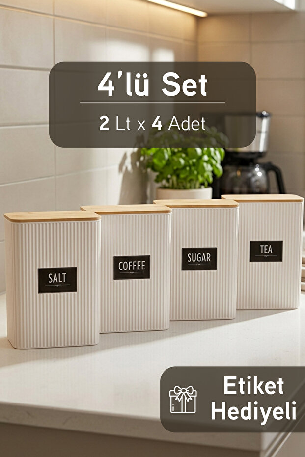 4-Piece Bamboo Lid Tea Coffee Sugar Salt Storage Container with Label Gift Set Food Grain Storage Container