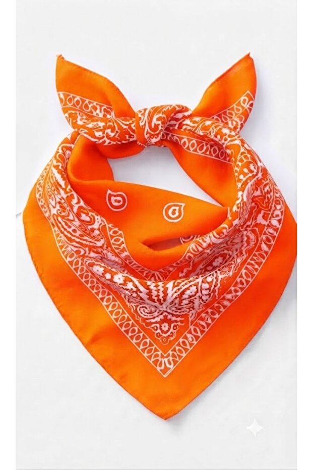 100% Cotton Ethnic Patterned Orange Women's Bandana