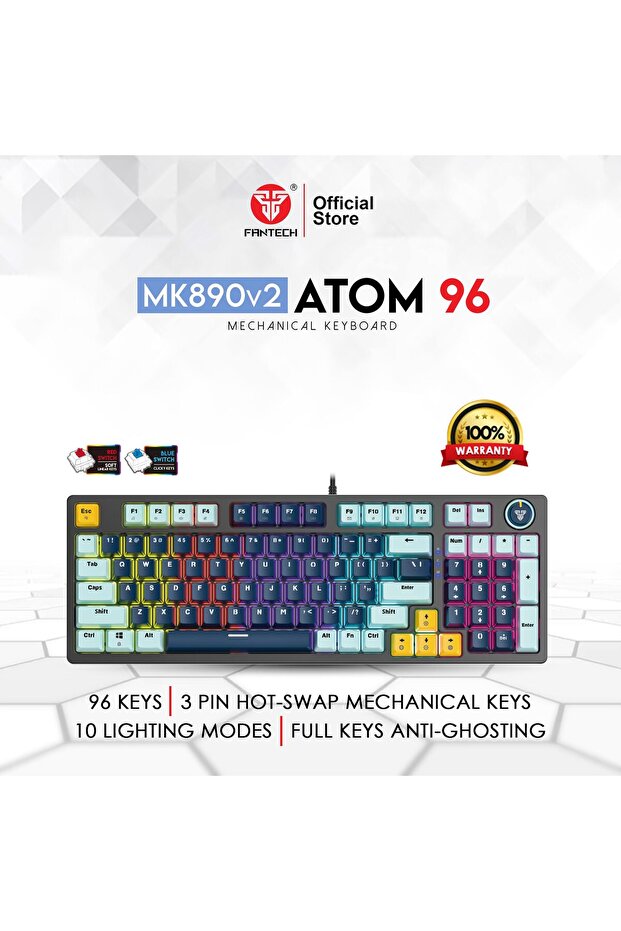 MK890 V2 ATOM96 96-Key Wired RGB Mechanical Gaming Keyboard,Anti Ghosting Keys,Blue Switch,Navy Blue
