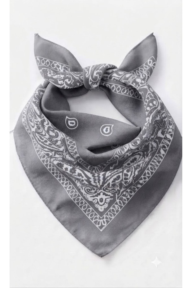 100% Cotton Ethnic Patterned Gray Women's Bandana