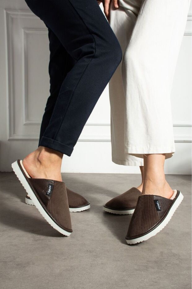 Unisex Striped Velvet House Slippers - Comfortable and Cozy with Non-Slip Soles - Bohça House Slippers
