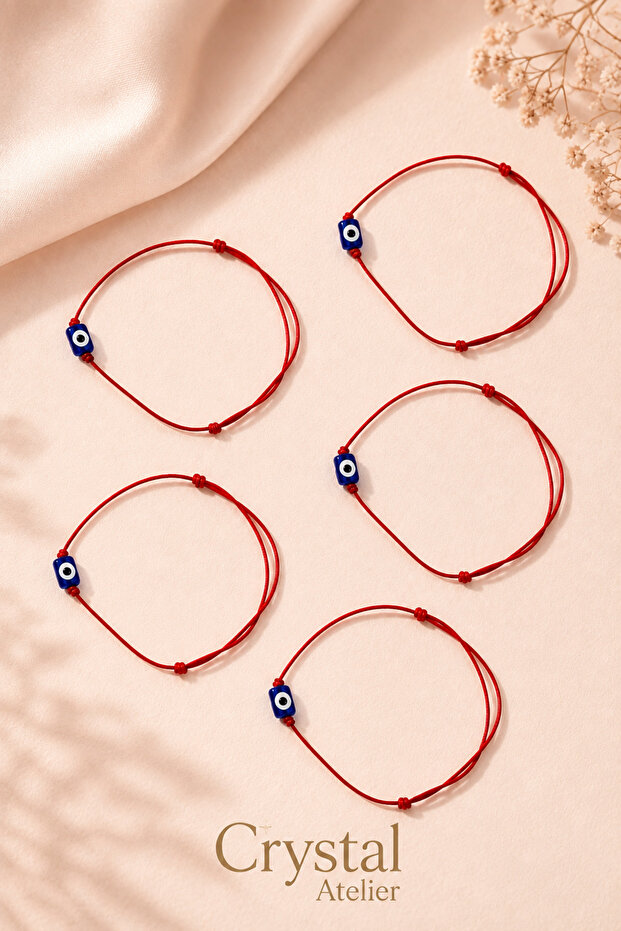 Red String Bracelet with Evil Eye Beads, Set of 10, Adjustable Henna Wedding Engagement Promise Mevlit Invitation Gift