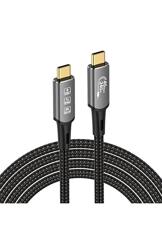 كابل تمديد USB4 Thunderbolt 4 بقوة 240 واط ودقة 8K، كابل USB-C ذكر/ذكر للشحن السريع ونقل البيانات بسرعة 40 جيجابت في الثانية