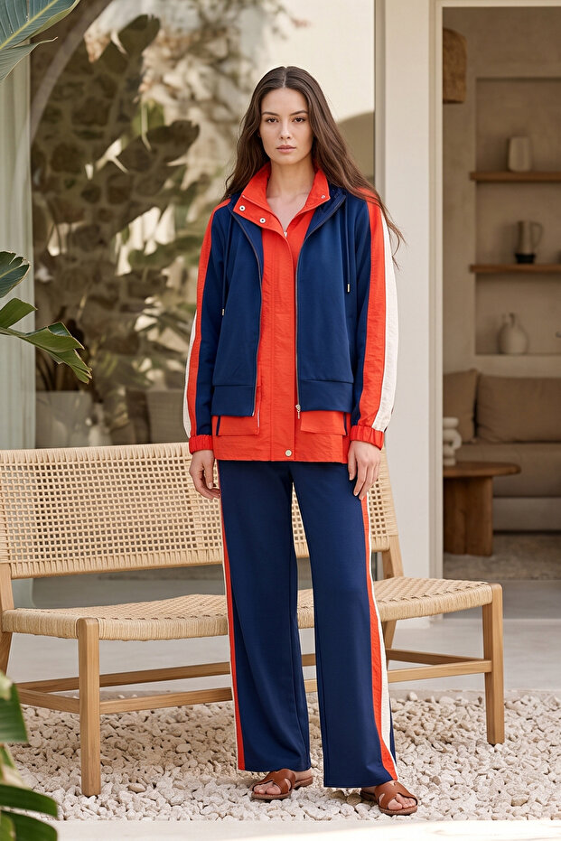 Stripe Detailed Jacket and Trousers Set 02 Navy Blue