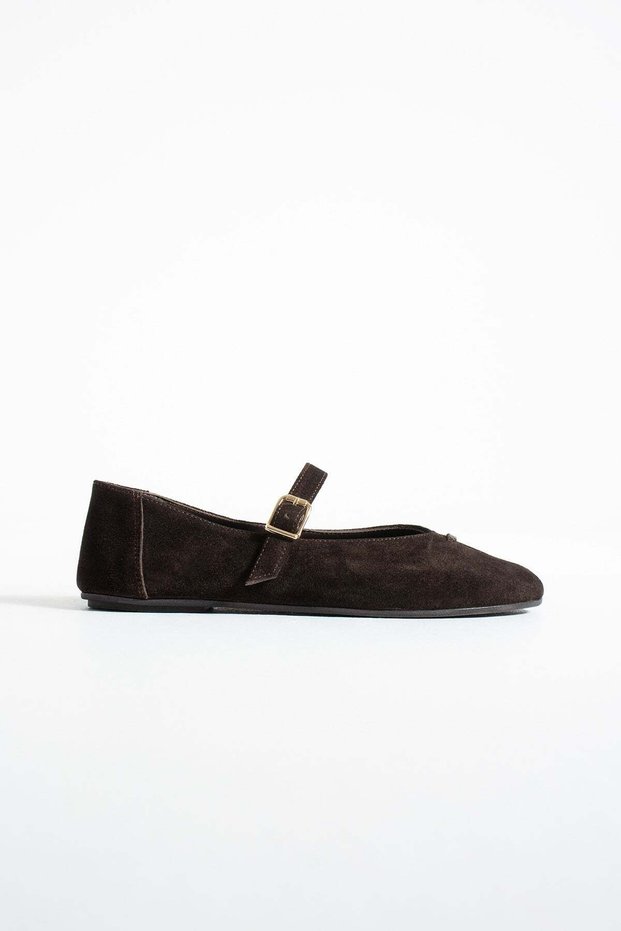 Vera Genuine Leather Women's Ballerina Shoes with Round Toe Buckle Casual Model
