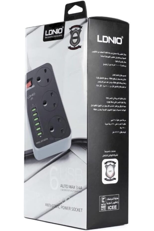 محول طاقة كهربائي مقاوم للحريق 3604 بـ 6 منافذ (طول 2 متر)