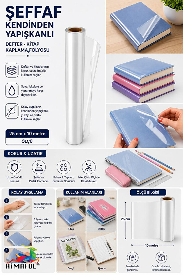 Transparent Self-Adhesive Notebook Covering Film 25 cm X 10 Meters