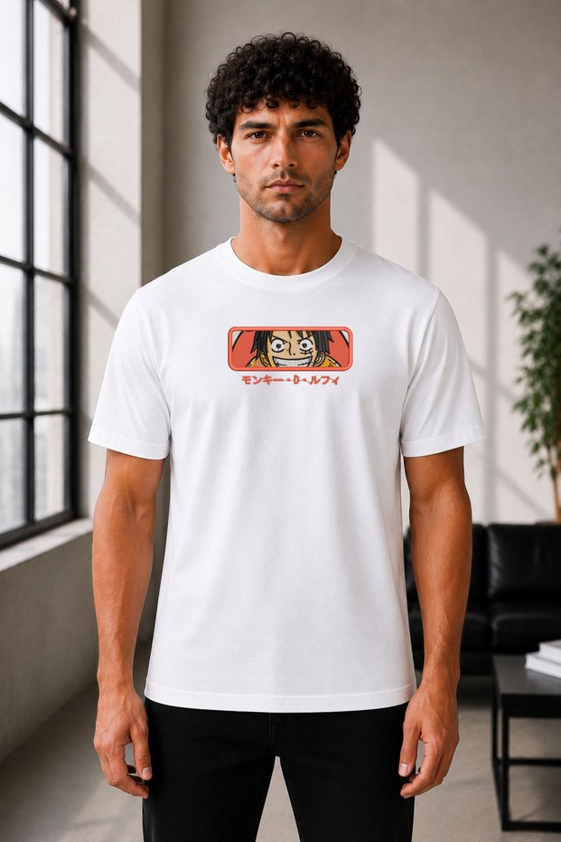 Unisex Oversize One Piece Monkey D. Luffy Embroidered Anime T-Shirt 100% Cotton