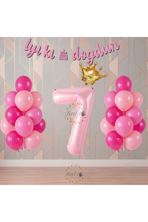 Bal10 Pink Color Themed Numbered Birthday Party Set Age-7