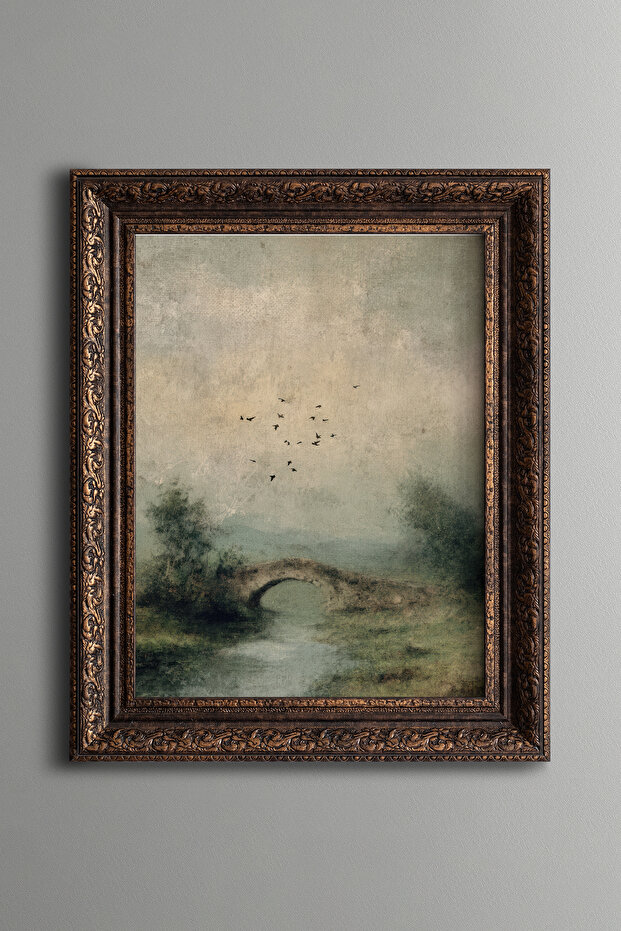 Stone Bridge in the Foggy Valley - Vintage Patterned Painting - Thick Model