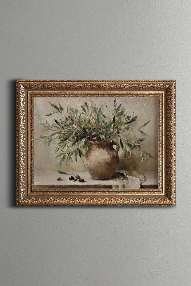 Olive Branches in Soil Test Pattern - Vintage Patterned Painting - Thick Model