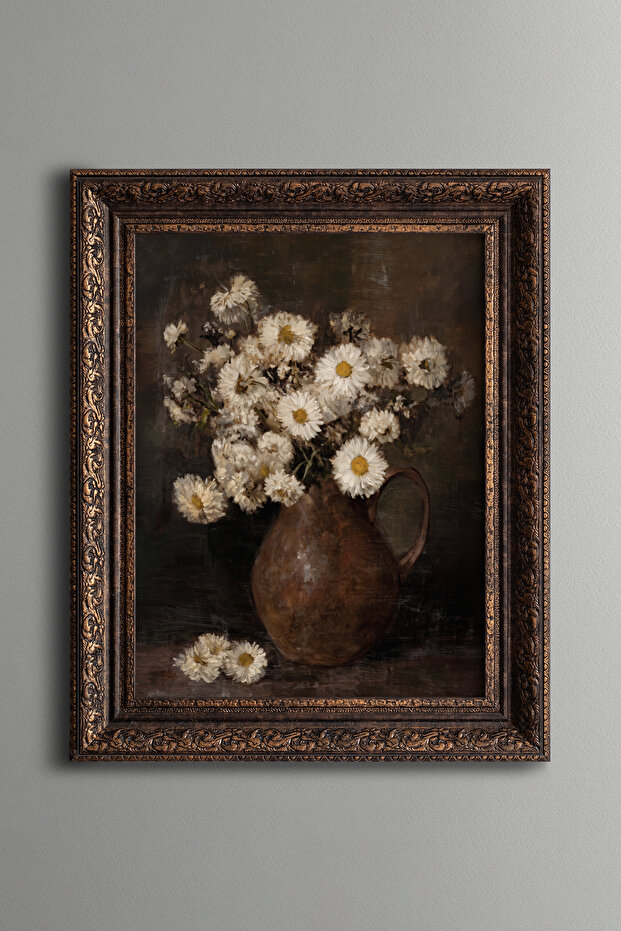Daisies in a Copper Jug - Vintage Patterned Painting - Thick Model