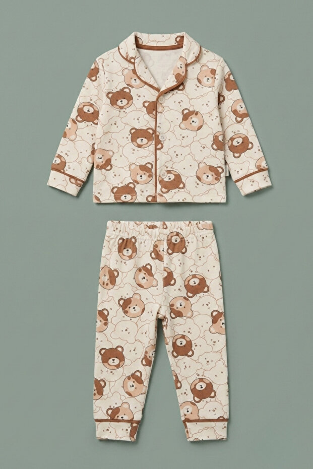 Brown Teddy Bear Patterned Baby Boy Pajama Set