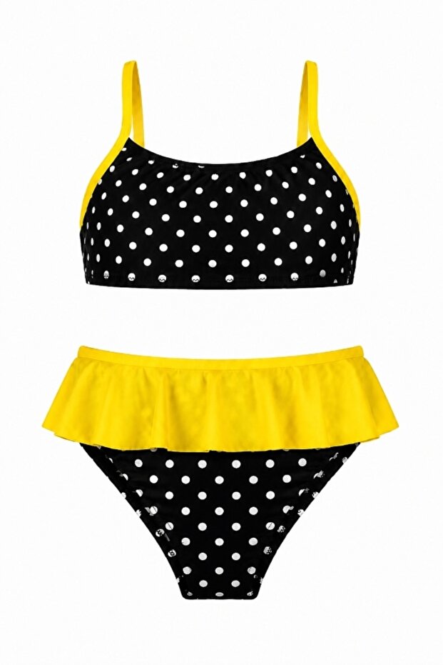 Yellow Flounce Black Polka Dot Girls' Bikini Set